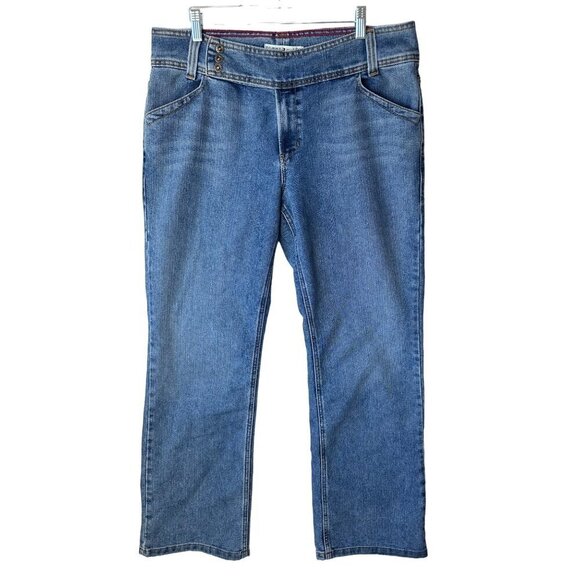 Tommy Hilfiger Hipster Bootcut Y2K Jeans Size 16 Medium Blue Snap Side Closure - Picture 1 of 13